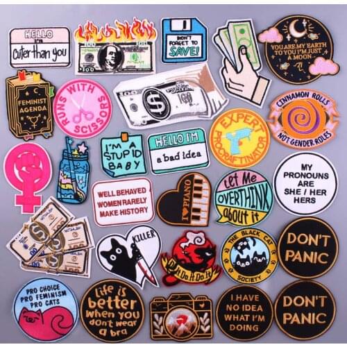 Cartoon Stripes Patches On Clothes Letter Embroidery Patch Iron On Patches For Clothing Money Stickers Cat Badges Appliques Diy