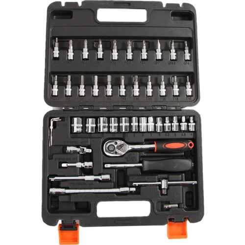 46pcs Socket Ratchet Wrench Car Repair Tool Kit Sleeve Pawl Socket Spanner Screwdriver for Car Motorcycle Bicycle Repair Tools