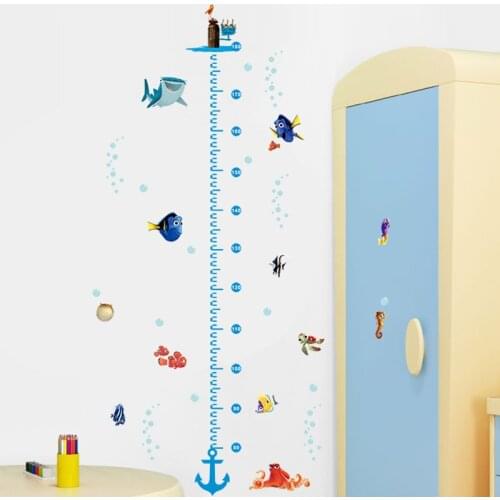 Cartoon Nemo Underwater Fish Turtle Bubble Height Wall Stickers For Kids Rooms Height Measure Chart Wall Decals Room Decor Gift