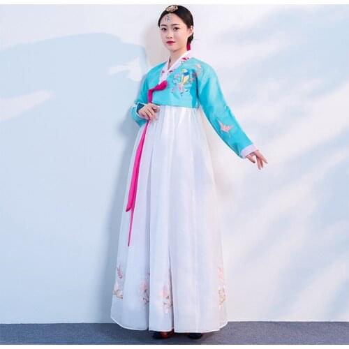 New Korean Traditional Palace Female Traditional Full Sleeve Hanbok Costume Dachangjin Improved Costume Embroidered Hanbok Dress