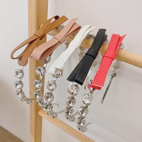 Luxury Crystal Bow Hairband Hair Hoop Handmade Bowknot Leather Head Hoop Shiny Full Rhinestones Stone Headbands Hair Accesories