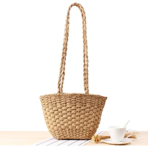 33x21CM Solid Color Simplicity Straw Bag Style Vintage Woven Shoulder Bag Fashion Silk Scarf Paper Rope Casual Bag a7292