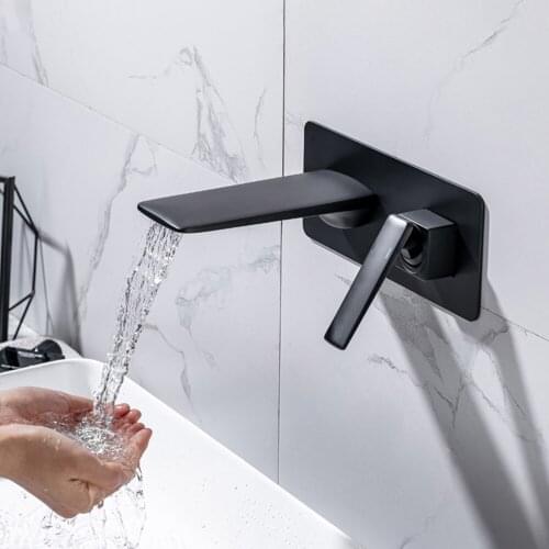 Hot Cold Black Wall Mounted Waterfall Mixer Basin Faucet Bathroom Basin Faucets Top Quality All Brass Basin Tap Fashion design