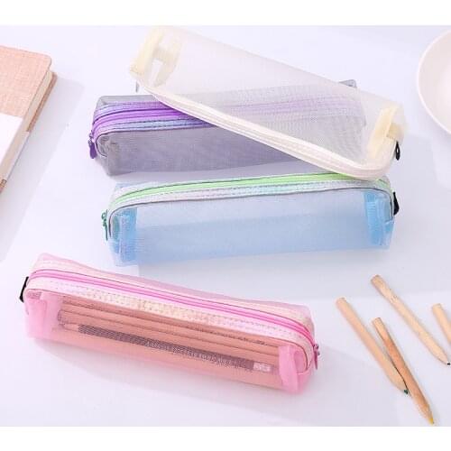 Simple mesh pen bag transparent pen box quality school supplies stationery gift pencil case school cute pen box creative school