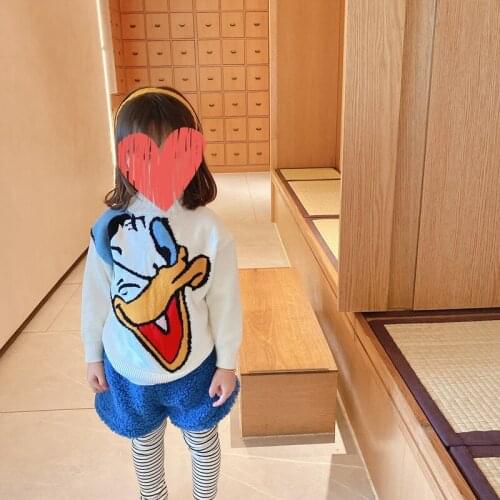 Disney Donald Fauntleroy Duck Pullover Kids Sweater Winter Turtleneck Girl Sweater Cartoon Tops For Boy Velvet Thickened Clothes