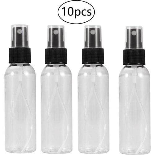 Free Shipping 10pcs 2oz Clear PET Spray Bottles with Black Fine Mist Sprayer Reusable Empty Plastic Bottles for Essential Oils