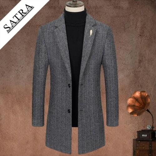 SATRA 2021 new arrival Autumn and winter high quality wool casual trench coat men,mens long jackets