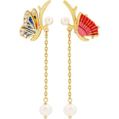 Beautiful Asymmetry Butterfly Earrings For Women Cute Elegant Pendant Drop Ears Fashion Jewelry Good Gift Enamel Copper