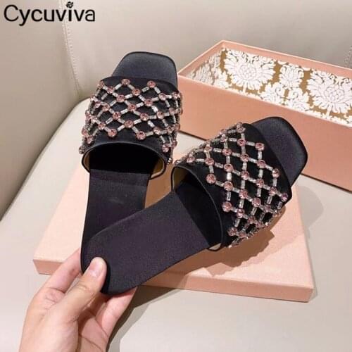 Summer Crystal Stain Women Flat Slippers Rhinestone Peep Toe Flip Flops Ladies Slides Outwear Beach Shoes For Women 2021