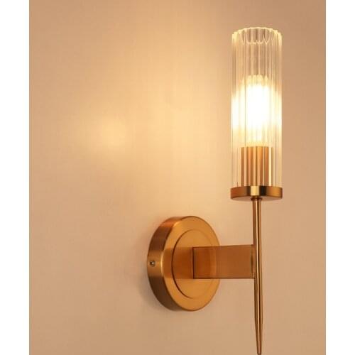 Modern Europe Parlor Led Wall Lamp Kitchen Aisle Bedside Wall Sconce Glass Copper Wall Light Nordic Indoor Loft Decor E14 220V