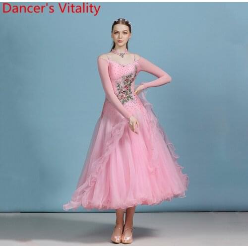Adult Modern Dance Wear National Standard Dance Clothes Embroidered Diamond Dress wtith Ribbon Ballroom Waltz Jazz Dancing Suit