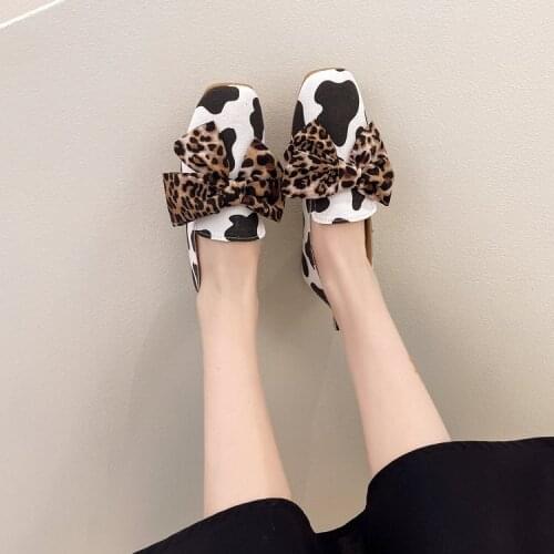Womens shoes fashion tassel leopard casual shoes light low heel cover foot flat sole single shoes