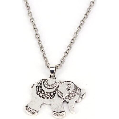 Hzew Vintage elephant pendant necklace Ancient silver color elephant necklaces