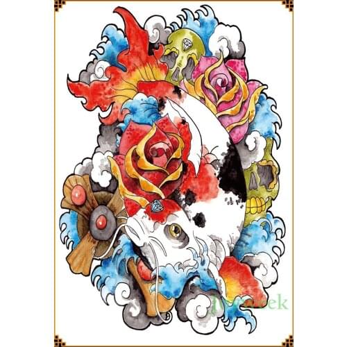 Waterproof Temporary Tattoo Sticker Watercolor ink Koi flower large whole back tatto stickers flash tatoo fake tattoos