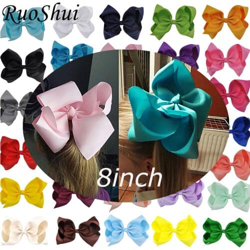 8 inch Big Hair Bow Boutique Solid Grosgrain Ribbon Hairgrips Hair Clips Headwear Barrette Bowknot For Women Girls Accessories