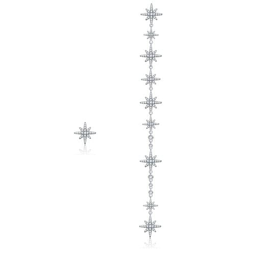ZEMIOR Asymmetric Long Tassel Star Earrings For Women Sterling Silver 925 Jewelry Shiny CZ Zircon Drop Earrings Engagement Gift