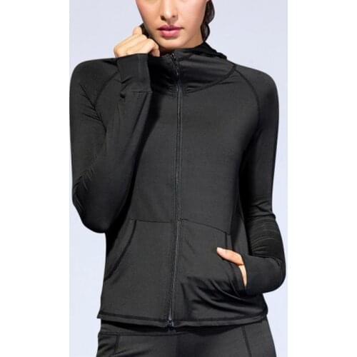 Autumn Winter Velvet Women Hooded Fitness Jacket Yoga Training Running Zip Quick Dry Jacket Elastic Workout Thumb Hole Jacket