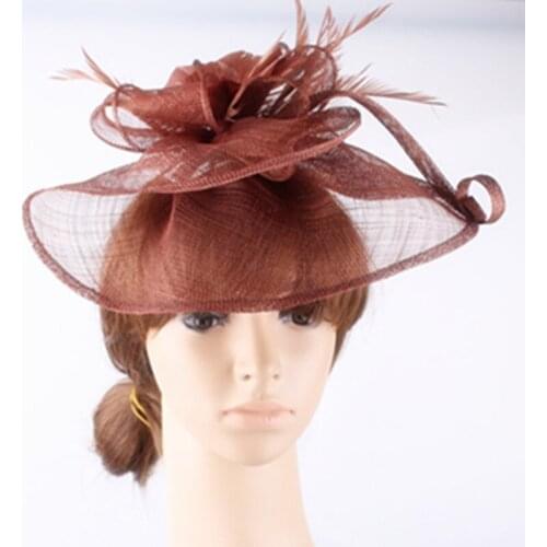 Sinamay Hats Nice Fascinators Women Formal Headpiece With Feather Flower For Wedding Millinery Hats Bridal Hair Accessory OF1544