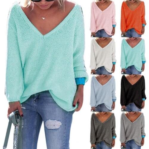 Ele-choices Autumn Winter Women Blouse Comfortable Breathable V Neck Lady Pullover Sweater for Travel