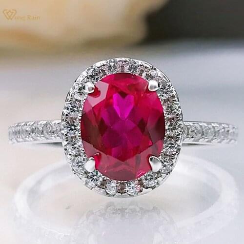 Wong Rain 100% 925 Sterling Silver Oval Cut Ruby Gemstone Wedding Engagement Vintage Ring For Women Gift Fine Jewelry Wholesale