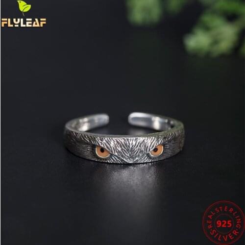925 Sterling Silver Retro Owl Open Rings For Women Handmade Do The Old Female Vintage Jewelry