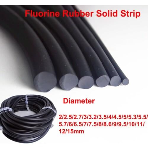 1M Black FKM Fluorine Rubber Solid Strip Dia 2/2.5/3/3.5/4/4.5/5/6/7/8/10/11/12/15mm O-Ring Bar Cabinet Door Sealing Strip