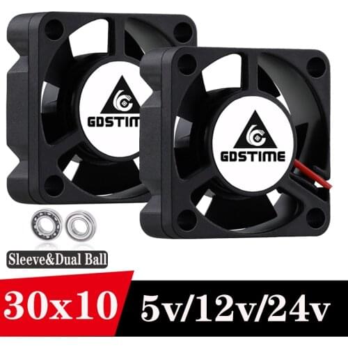 2Pcs Gdstime 30x30x10mm 3d printer fan 3cm DC 24V 12V 5V Dual Ball Brushless 30mm mini projector Cooling axial Fan with 2Pin