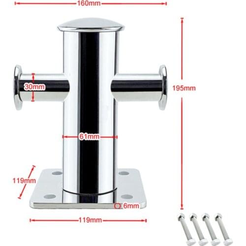 316 Stainless Steel Marine Boat Cross Bollard Cleat with Base Plate Screw Nuts