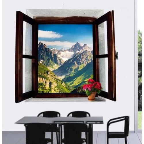 3D Moutain Window View Scenery Wall Stickers PVC Art Mural Decal Home Room Decor