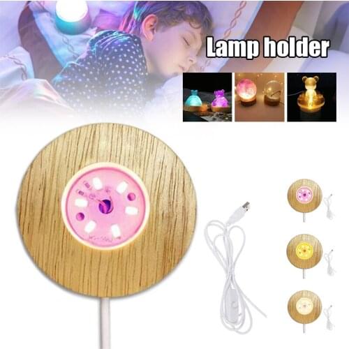 3D LED Lamp Base USB Charging Glowing Light Holder Wooden Night Light Stand for Home Living Room Bedroom TN88