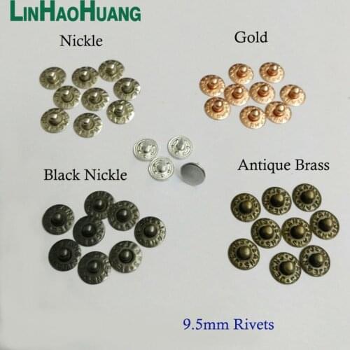 500sets/pack 9.5mm brass garment jeans buttons rivets stud rivets alum nail nickle/black /bronze/gold for jeans pocket + tools