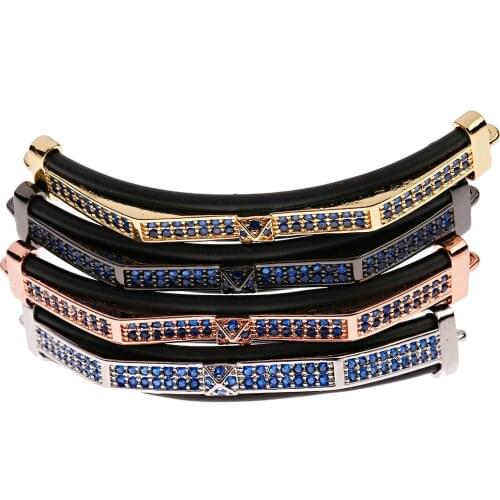 8MM Rose Gold Beads Copper Inlaid Blue Zirconium Bridge-Shaped Long Accessory 1 Piece/Lot For Handmade DIY Bracelet