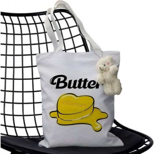 Kpop Butter Album JIMIN V JUNGKOOK V RM SUGA JIN J-HOPE Tote Bag Cartoon Canvas Bag Women Shopping Bags Handbag for Women 2021
