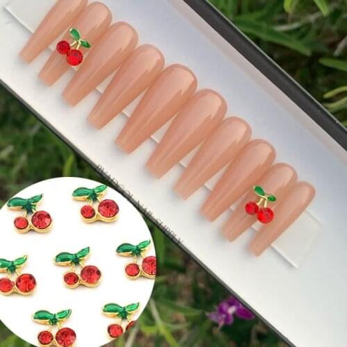 20pcs Glitter 3D Nail Art Charms Shiny Cherry Shape Crystal Rhinestone Press On Tips Decoration