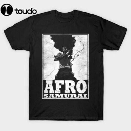 Afro Samurai Japanese Otaku Anime Sword Cool Manga Funny Black T-shirt