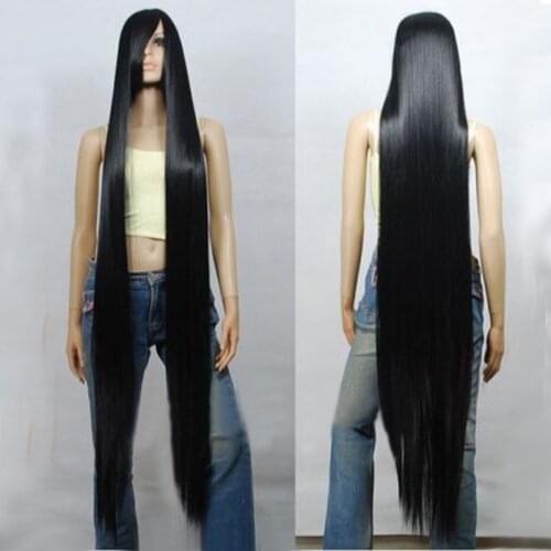 200cm/79 inches 150cm/59" 120cm/47" 100cm/39" 80cm/32 inches Black Long Straight Wig Heat Resistant Cosplay Wig + Wig Cap