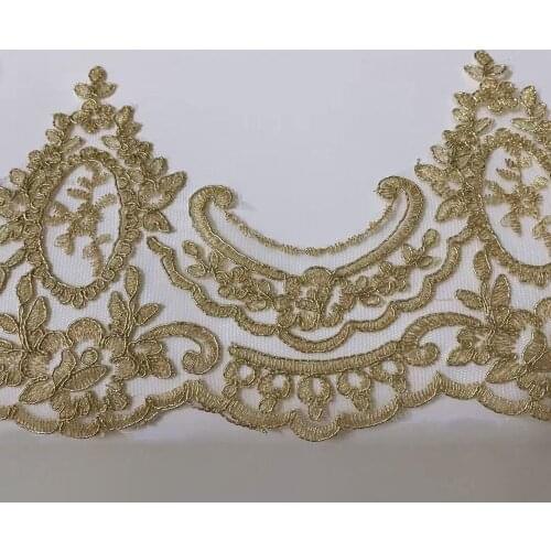 1Yard Gold Embroidered Cording Fabric Flower Mesh Lace Trims Applique Sewing Craft For Bride Wedding Dresses Dec Accessories