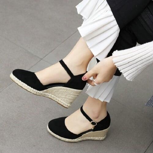 ZawsThia 2021 Ethic Summer Espadrilles Covered Toe Fashion Womens Shoes Big Size 33-44 Platform Wedges High Heels Woman Sandals
