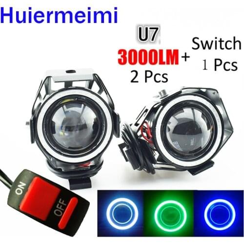 Huiermeimi 2PCS 125W Motorcycle Headlight Spotlight 3000LM Moto 12V U7 LED Driving Fog Head spot Light Motorbike Decorative Lamp