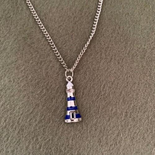 Exquisite Silver Blue Ocean Lighthouse Charms Pendant Necklace Unisex Jewelry Special Gift For Friends New Dropshipping