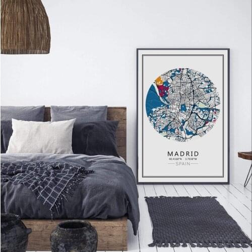 World City Map Madrid New York Paris Nordic Wall Art Poster and Print Canvas Painting Picture for Living Room Modern Home Decor