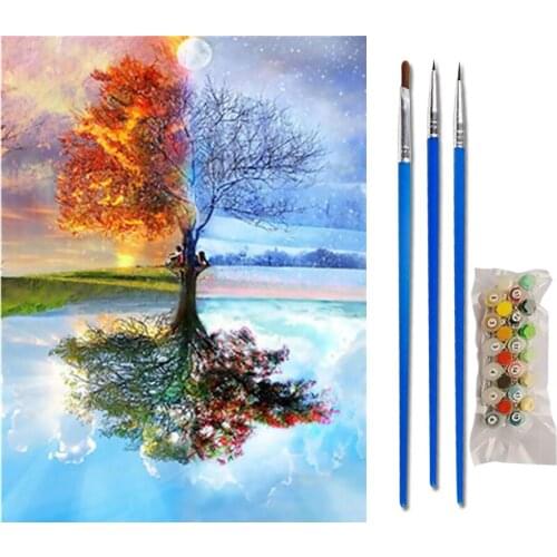 Painting By Numbers DIY Dropshipping 50x40cm Magical Four Seasons Tree Scenery Canvas Wedding Decoration Art picture Gift