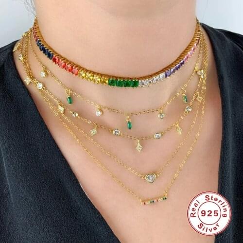 AIDE 925 Silver Colorful Zircon Necklace for Women 2021 Jewelry on the neck Gold Chain Choker Clavicle Mujer Collares Bijoux CZ