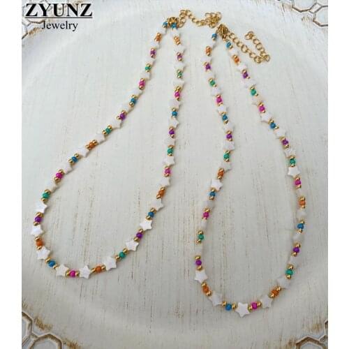 3PCS, Star Shell Beads Choker Necklace Natural Mother of pearl high quality charm Jewelry Gifts for girl