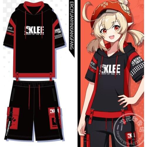Klee Cosplay Costume Hot Game Genshin Impact Hooded Sweatshirt Anime Sports Jacket Project Print Pants Velvet Top Adult Kids Set