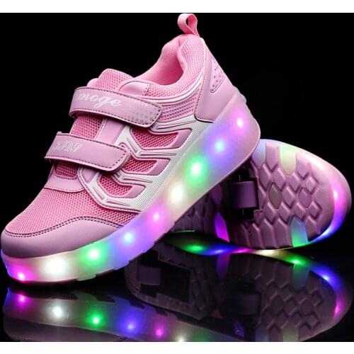 Boys and girls LED light shoes two-wheeled walking shoes student children USB charging parent-child bright roller skates 36-43