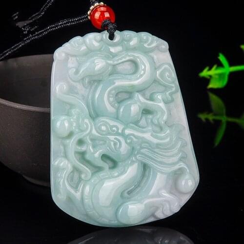 Natural A jade hand-carved dragon brand zodiac dragon Emerald pendant for men women necklace chain patron saint jade necklace