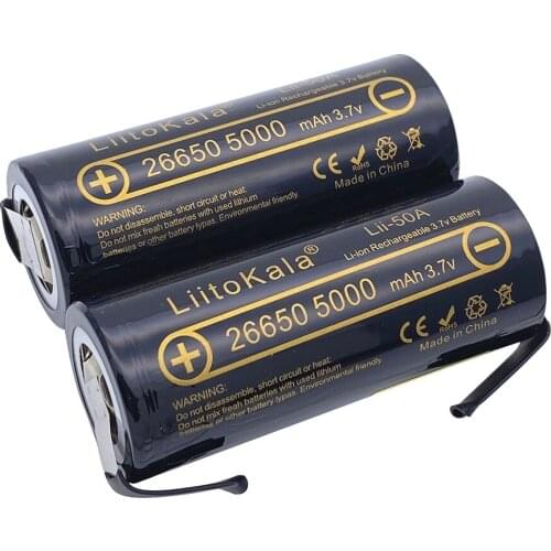 2020 New LiitoKala 26650 5000mah Li-ion Rechargeable Battery Lii-50A-N 3.7v 26650 battery for Flashlight + DIY nickel