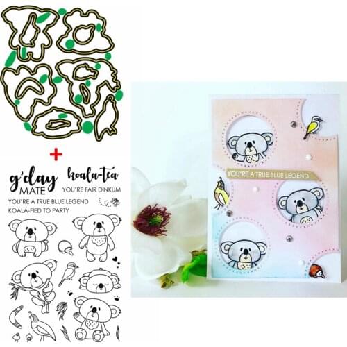 Animal Koala Mate Metal Cutting Dies With Clear Stamps Set Birds Leaf For DIY Scrapbooking Craft Cards Making Template 2020 New