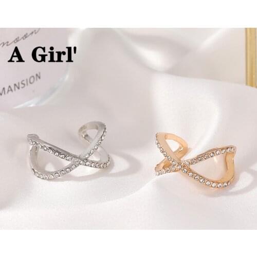 A Girl' X-Shape Metal Open Ring Fashion Female Jewelry Double Layered Crossed Vintage Geometric Rings for Women